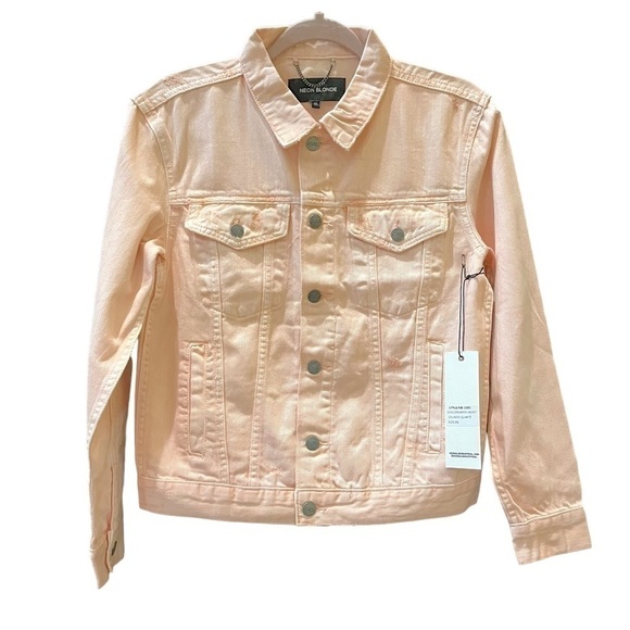 Neon Blonde NWT Women’s Size XS Pink Denim Jacket Pastel “Dreamer” Distressed - Picture 2 of 12